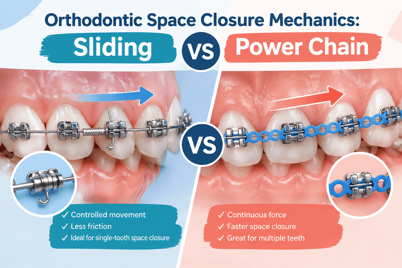 Orthodontic Space Closure Mechanics: Sliding vs Power Chain